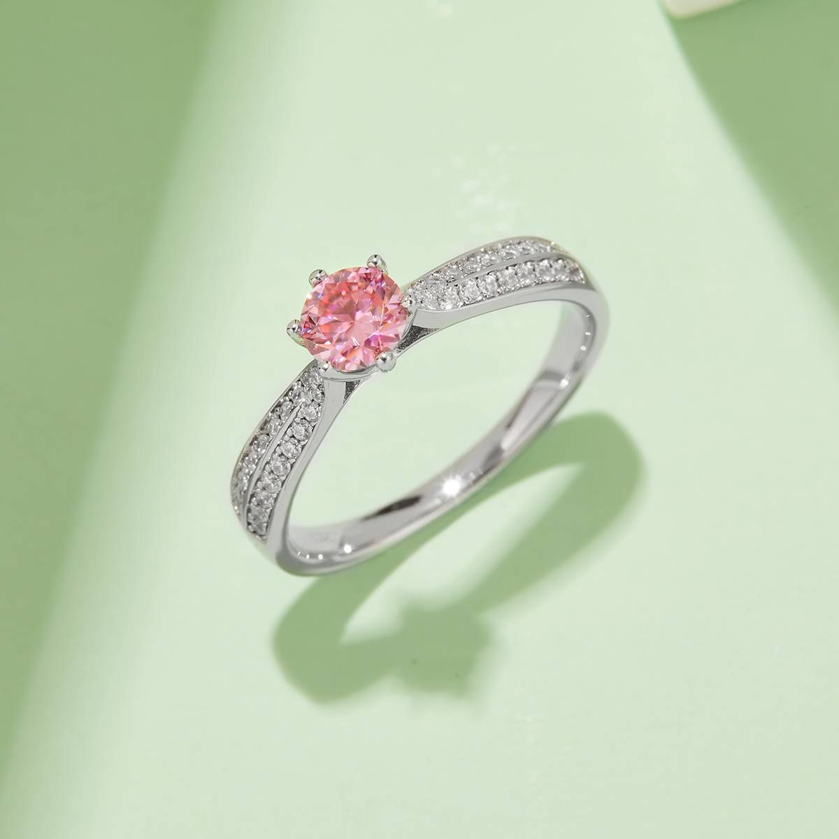 Deluxe Starry Queen S925 Silver Plated Platinum Moissanite Women's Ring 50 Points D-Class